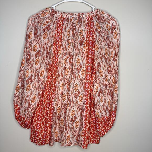 Daniel Rainn Women Top Small Multicolor 3/4 Roll Tab Boho Peasant Patchwork - Picture 6 of 6